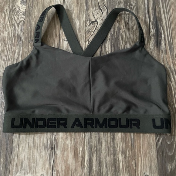 Under Armour Other - Under Armour Olive Green Cross Back Sports Bra Logo Band Medium Support